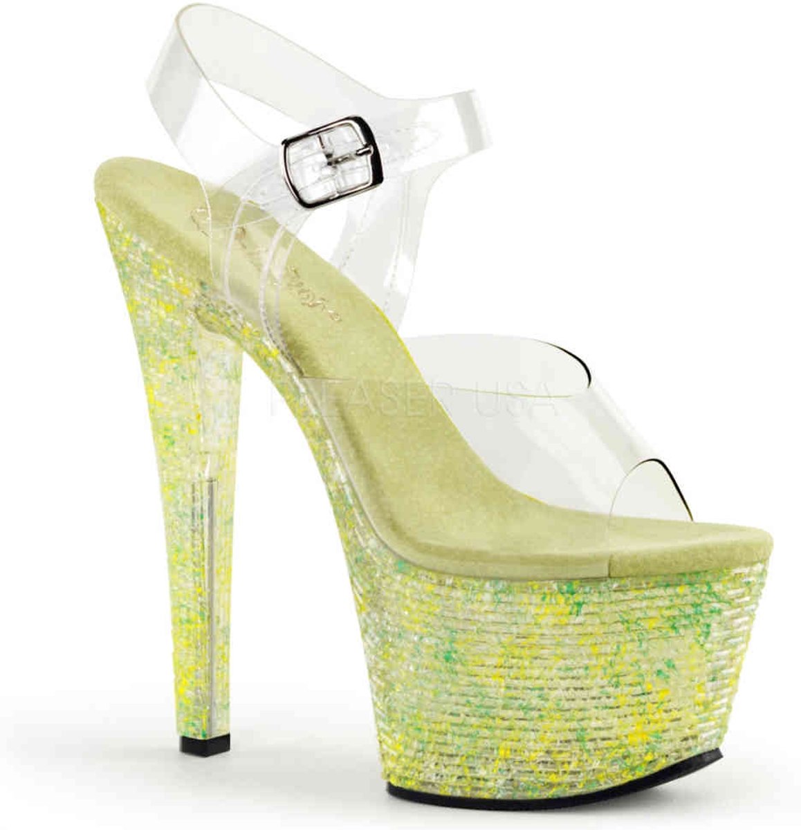 EU 36 = US 6 | CRYSTALIZE-308TL | *7 Heel, 2 3/4 PF Ankle Strap Sandal w/Crystal Tiles